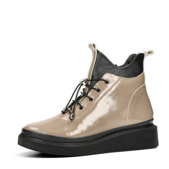 ETIMEĒ dámske kožené členkové topánky na zips - béžovohnedé